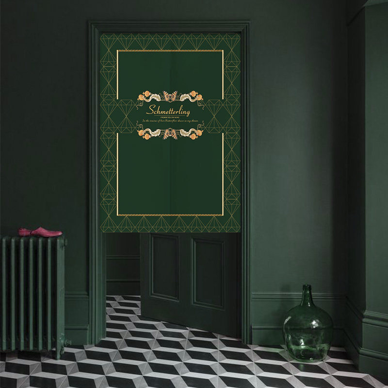 Ink Green Cloth Art Door Curtain Home Cotton Linen Fabric Curtain O style hanging curtain Bedroom Makeup Room Separator Curtain Free of perforated half-curtain
