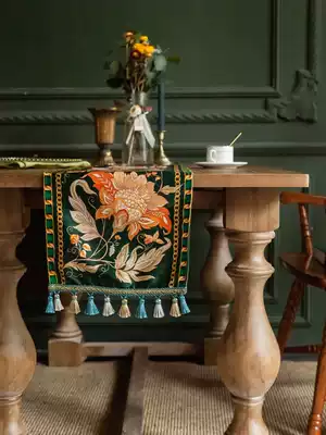 American flower dark green Chenille tassel tablecloth Simple European tablecloth cloth Light luxury coffee table tablecloth TV cabinet cloth