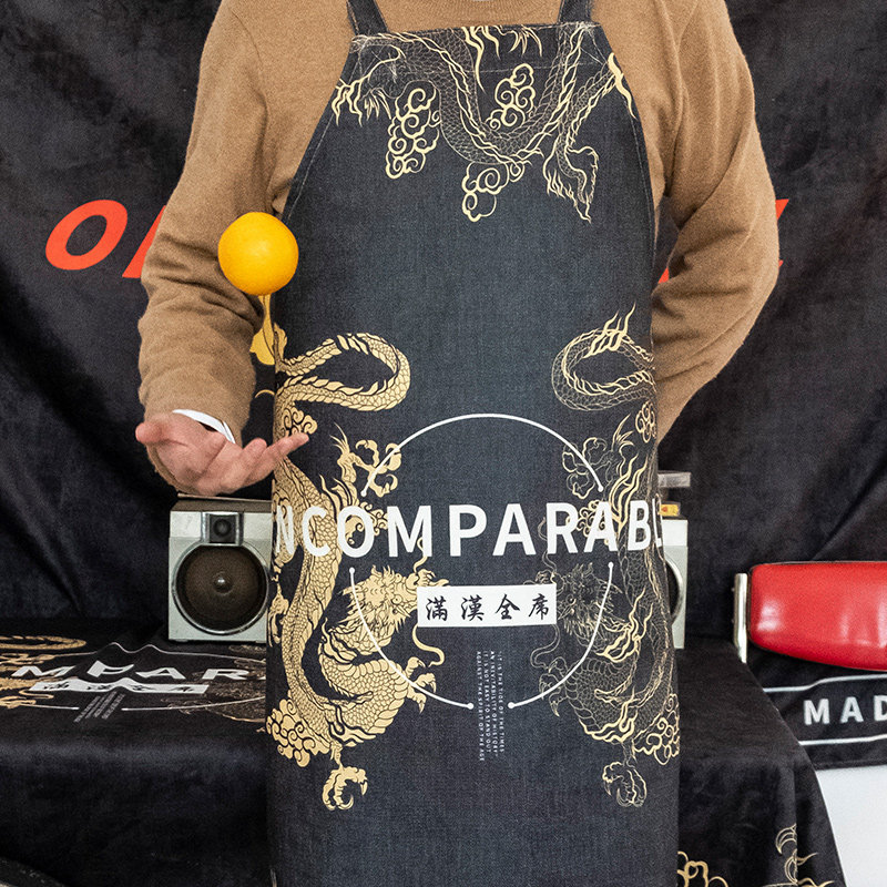 National Tide Retro Style Apron dress for men and women Trendy Kitchen Cooking Work Suit Hood Cotton Linen Sleeveless Waist Custom Home