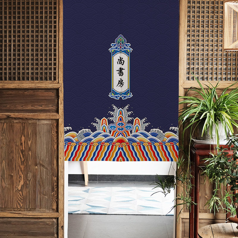Chinese Cloth Art Door Curtain Cotton Linen Bedroom Partition Window Kitchen Make-up Room Fabric Curtain half-curtain Decorative Hanging Curtain