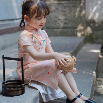 Full placket silk hemmed childrens cheongsam for women spring and summer republic of China style republic of China dress for girls summer girl treasure Chinese style
