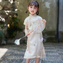 Full placket silk hemmed childrens cheongsam for women spring and summer republic of China style republic of China dress for girls summer girl treasure Chinese style