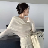 Свитер, сексуальная трикотажная утепленный лонгслив, открытые плечи, осенний