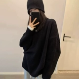 Черный демисезонный ретро свитер, японская трикотажная приятная телу рубашка, V-образный вырез, оверсайз