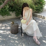 Белое летнее платье, длинная юбка, французский стиль, эффект подтяжки, премиум класс