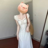 Белое летнее платье, приталенный корсет, длинная юбка, изысканный стиль, французский стиль, с вышивкой, крой «рыбий хвост»