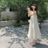 Белое летнее платье, длинная юбка, французский стиль, эффект подтяжки, премиум класс