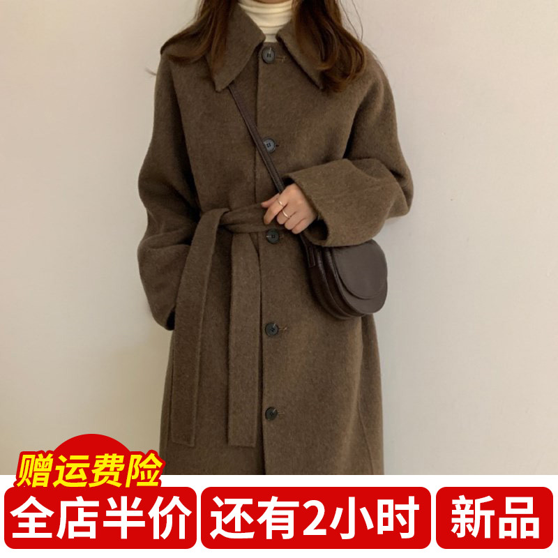 Large size women's autumn and winter 2021 new style collocation temperament woolen overcoat medium long style thin all-match coat