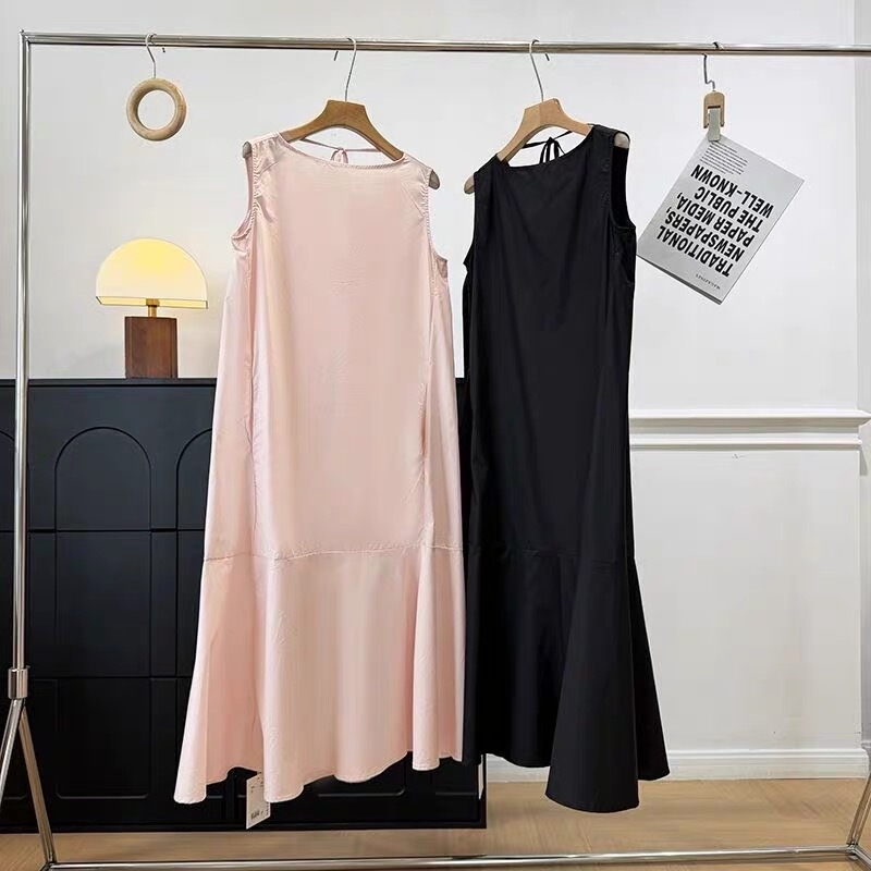 Minimalist Outfit! Casual and Elegant Long Patchwork Fishtail Skirt Boat Neck Sleeveless Tank Dress