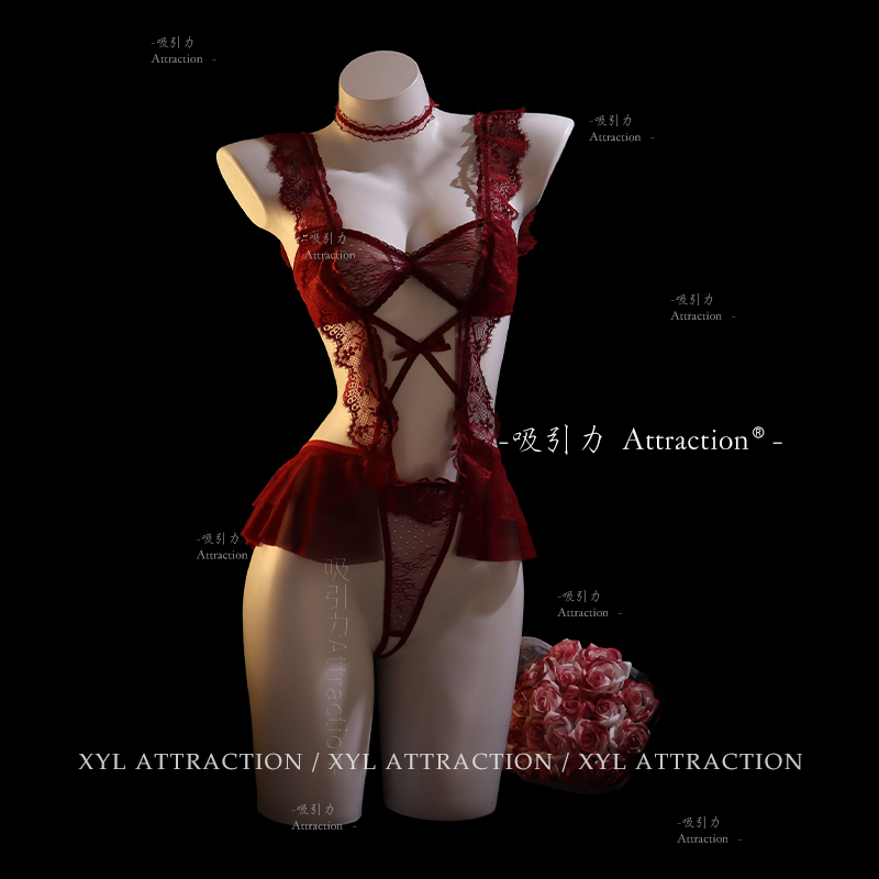 Attractive "Wine Rhythm Soft Gauze” Sexy Small-Breasted Lace Jumpsuit Uniform, Sexy and Fun Pajamas Qqny Lingerie