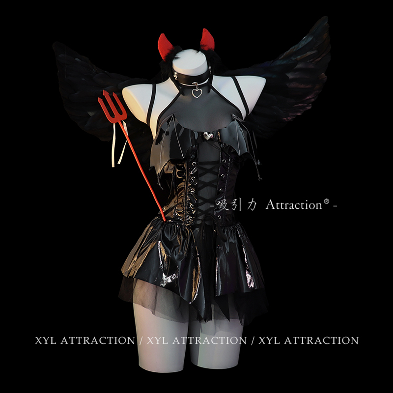 Attractiveness "Double Demons Arrive" Little Devil Costume Succubus Cosplay Halloween Outfit Sexy Uniform Qqny