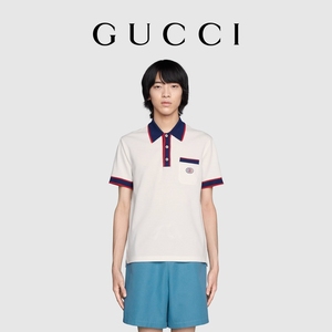 [新品]GUCCI古驰互扣式双G珠地棉Polo衫