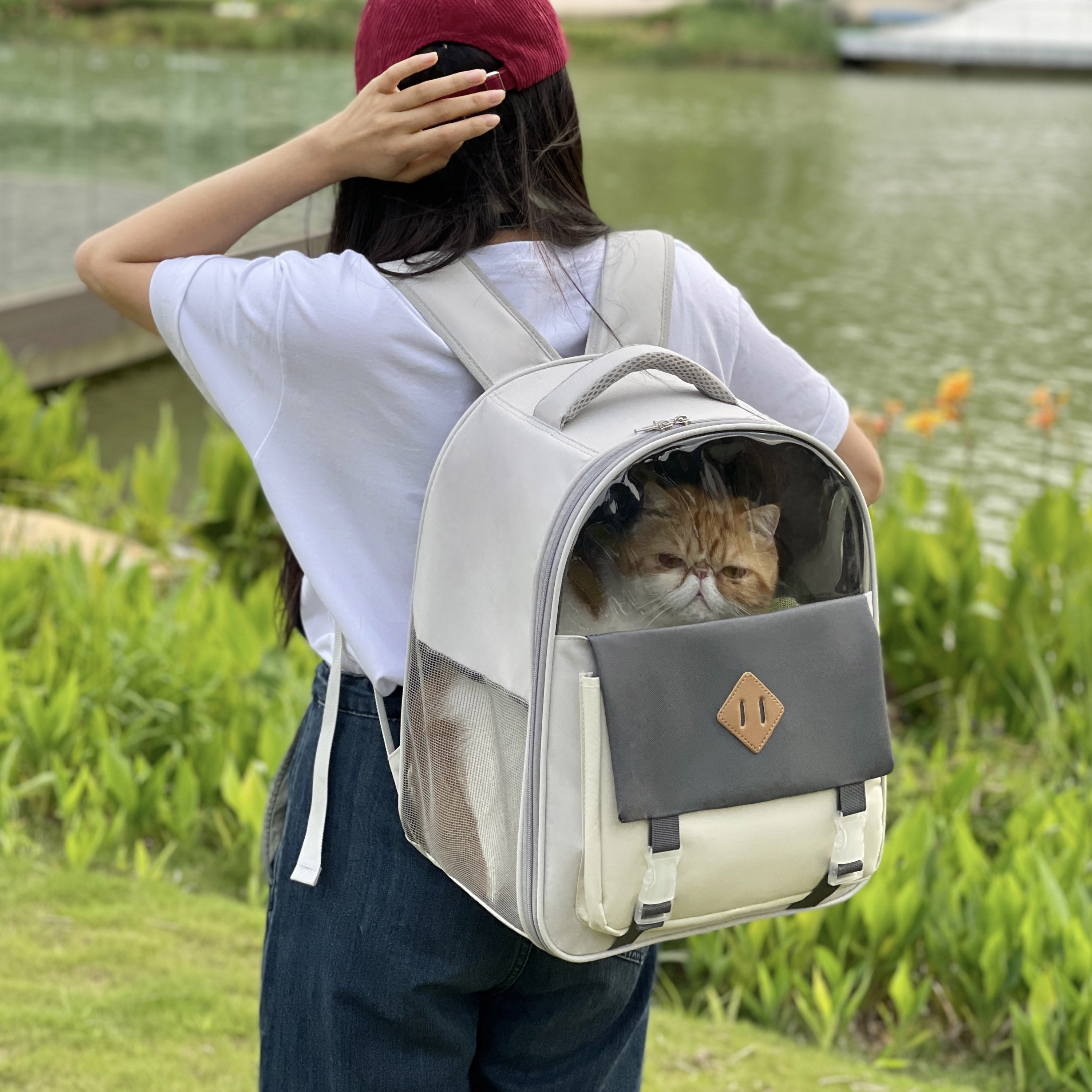 Cat bag shoulders summer breathable cat carry bag dog school bag pet bag large-capacity cat backpack go out portable - Taobao