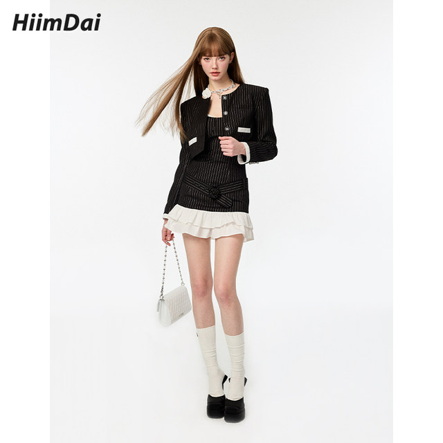 HiimDai Legal Beauty PrettySavage Fine Flash Vertical Stripe Tube Top Dress Short Jacket Suit
