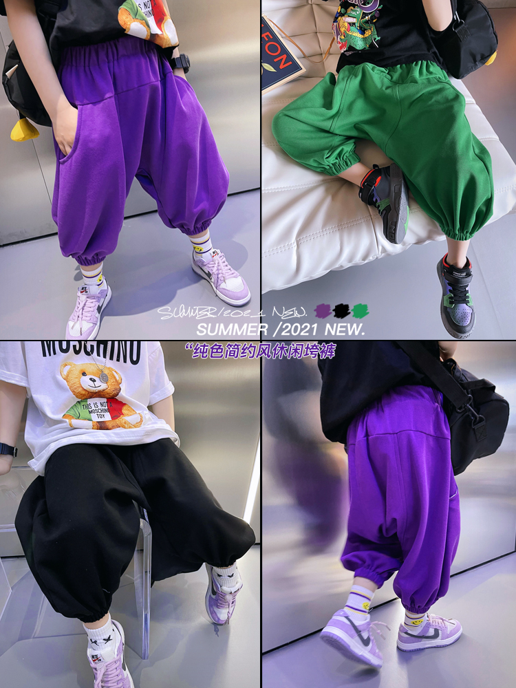 Homemade boys pants loose down pants 2021 summer new Foreign school baby casual halon pants three-point pants bloomers