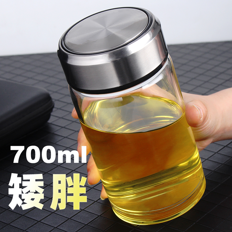Junfan Simple Large-Capacity Water Cup Single-Layer Glass Cup for Men and Women, Tea Cup, Short and Chubby, High Borosilicate, Heat-Resistant, Transparent