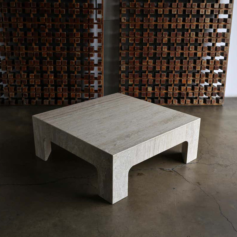 Modern minimalist pure natural square Iran imported travertine coffee table living room sofa integrated travertine coffee table