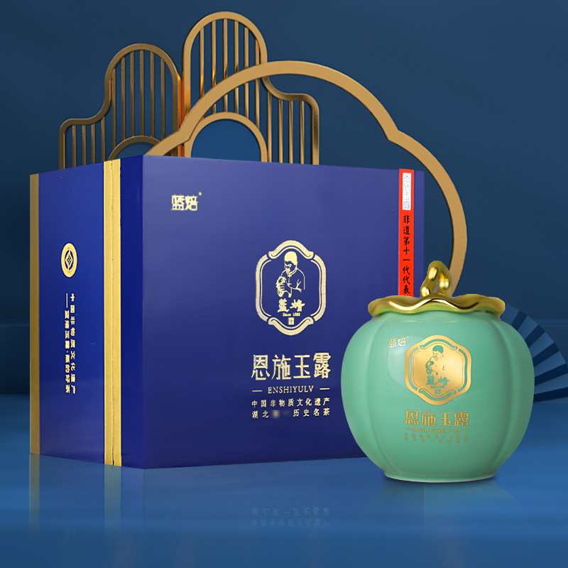 Blue roasted tea Wang Enshi Yulu 2022 green tea selenium-rich tea steamed green craft tea gift box 100g