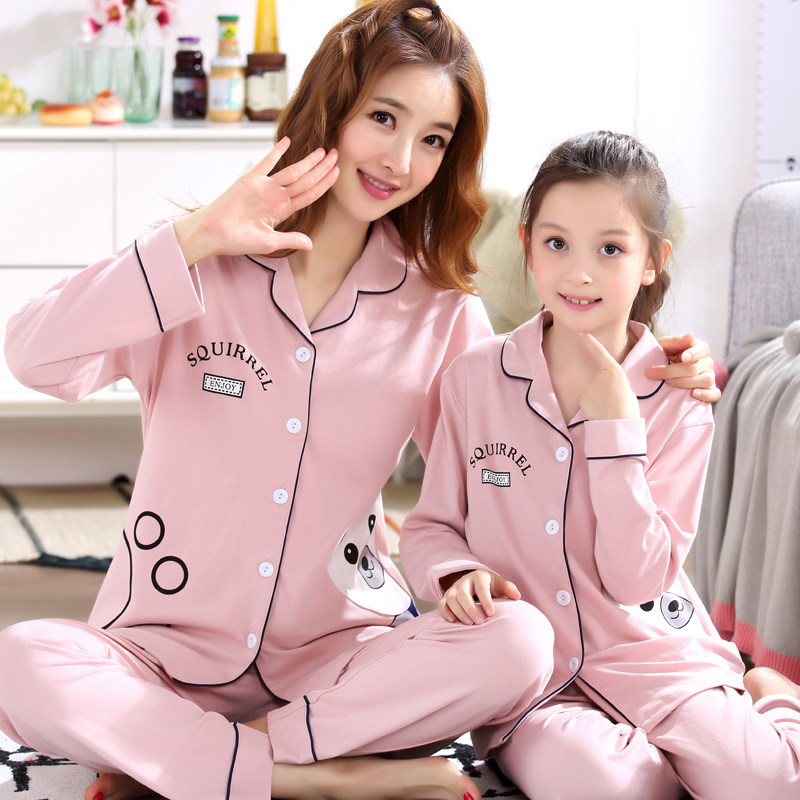 Girl baby long sleeve children's pajamas large cotton children childhood spring and autumn pure cotton mothers and daughters clothes parent-child home clothing