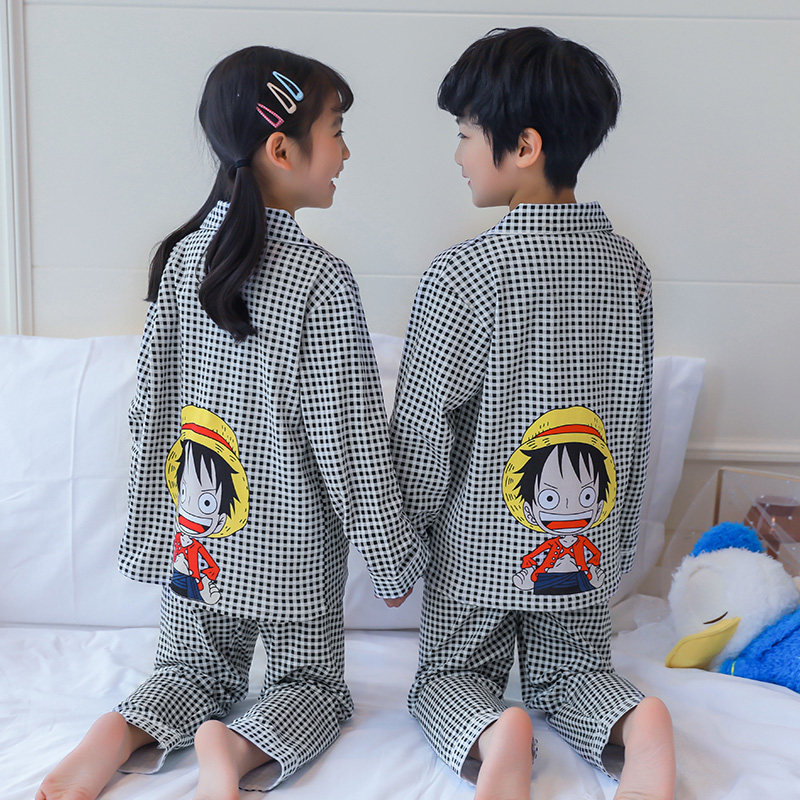 Boys and fat children's pajamas spring and autumn girls trousers children's summer cotton thin cardigan short-sleeved baby sister and brother suit