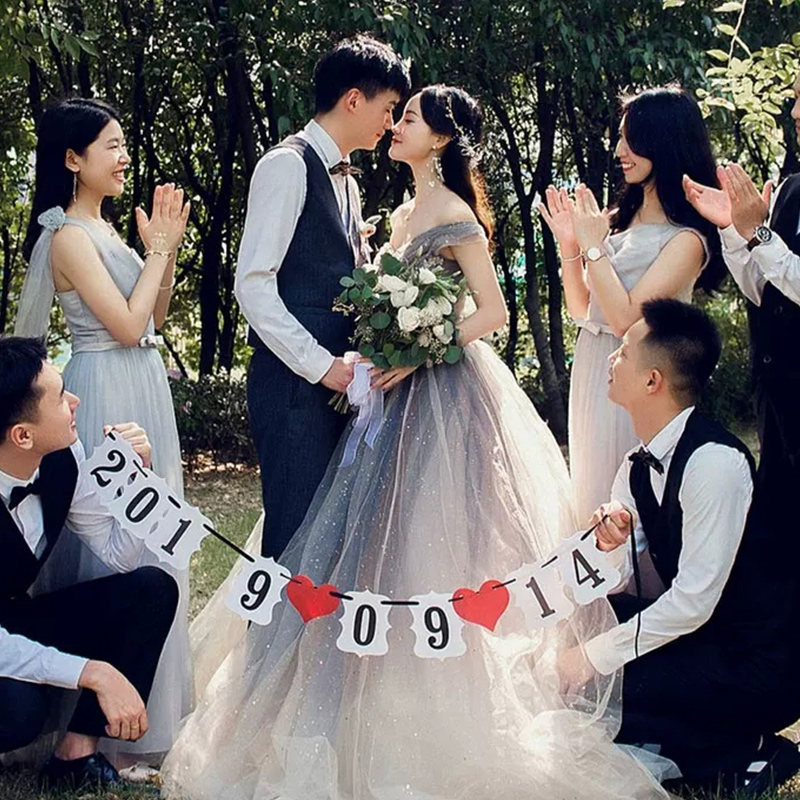 Wedding Photo Props Pull Flags Decorate Outdoor Wedding Lablossom Date Letter Wedding House Arrangement Custom Digital Suit-Taobao