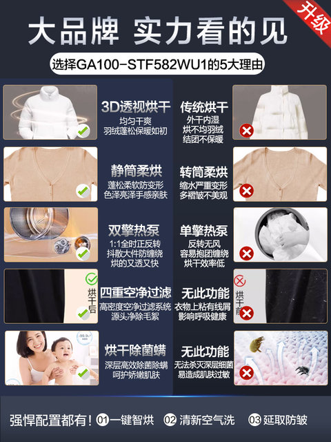 Yunxi high-luxury version Haier ultra-thin 3D dual-engine heat pump 10kg household fully automatic tumble dryer 582W