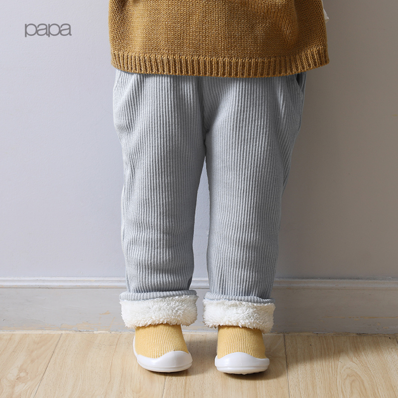 papa baby autumn and winter flannel pants Male baby imitation lambskin pants thickened warm girls out pants