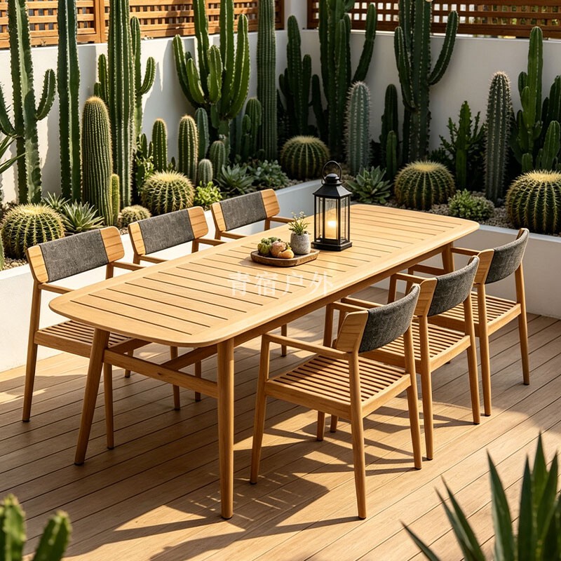 Outdoor Tables and Chairs, Courtyard Terrace, Solid Wood Chairs, Open-Air Garden Villa Yard, B&B Designer Anti-Corrosion Teak Furniture