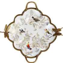 European-style high-end luxury ceramics with copper fruit plate American-style home living room coffee table dining table candy plate creative fruit plate