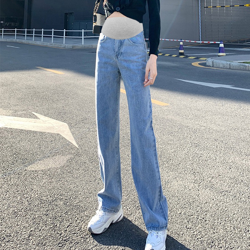 Pregnant women's pants wear straight jeans spring and autumn pants with pants and pants tide tide