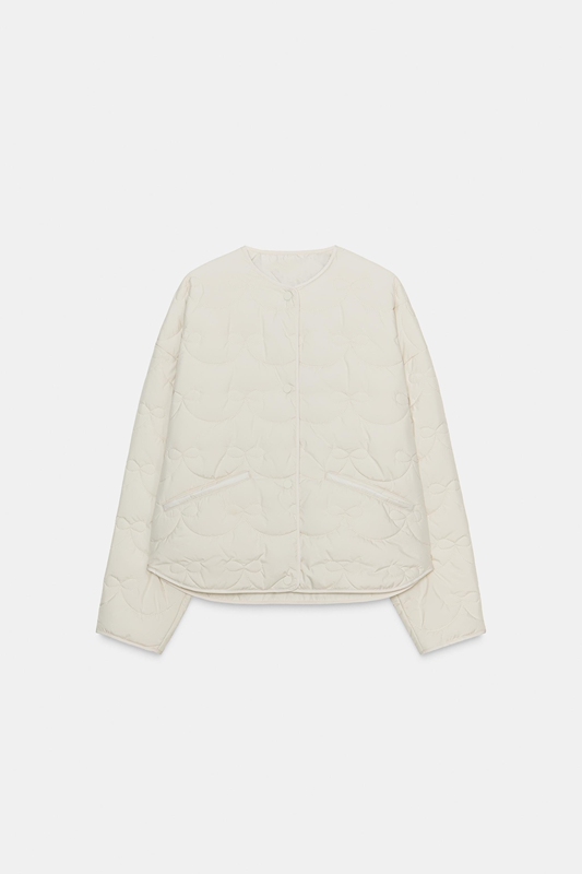 Za Early Spring New Style Lightweight Loose Simple Quilted Jacket with Bow Cotton Coat for Women 3046828 712
