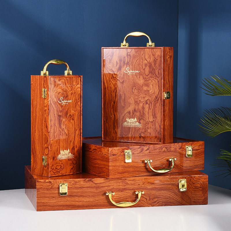 High - end piano paint red wine packaging gift box single branch box two wooden box 2 customized