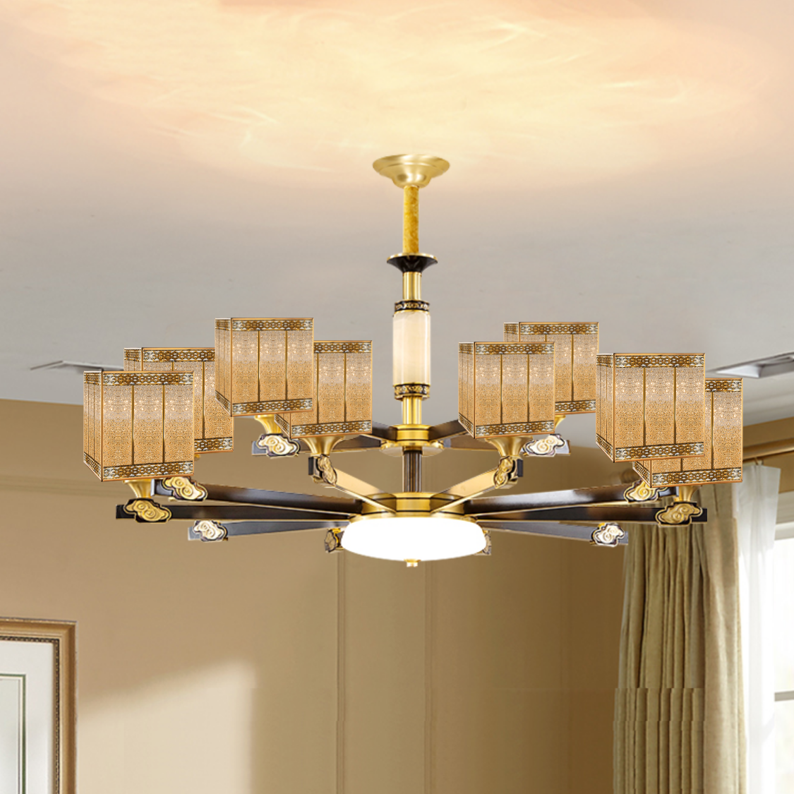 European-style all-copper living room chandelier modern simple retro American restaurant chandelier duplex lamps