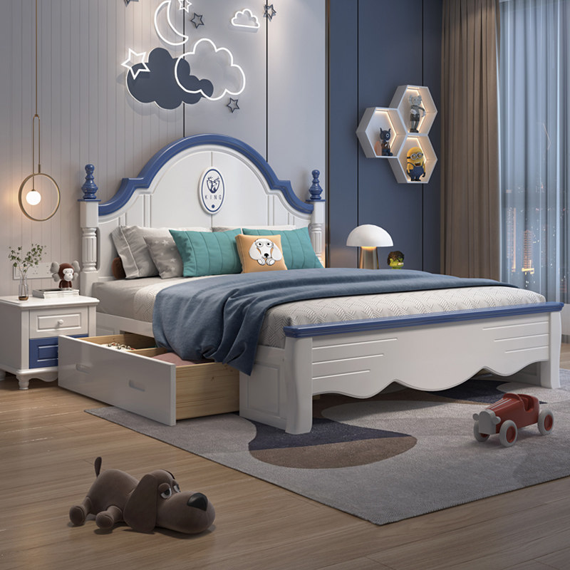 Children's bed Boy American teenagers full solid wood bed Girls Euro style minimalist Single beds Storage Kid Princess Bed