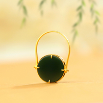 Mustache brother jewelry Hetian jade pagoda green special fine material inlaid with 18k gold four-pointed star ring pendant dual-use original