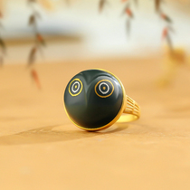 Huzi Ge Jewelry Hetian Jade Pagoda Green First-Class Special Fine Material Ring 24K Cuo Jincuo Silver Craft Egg Noodle Owl