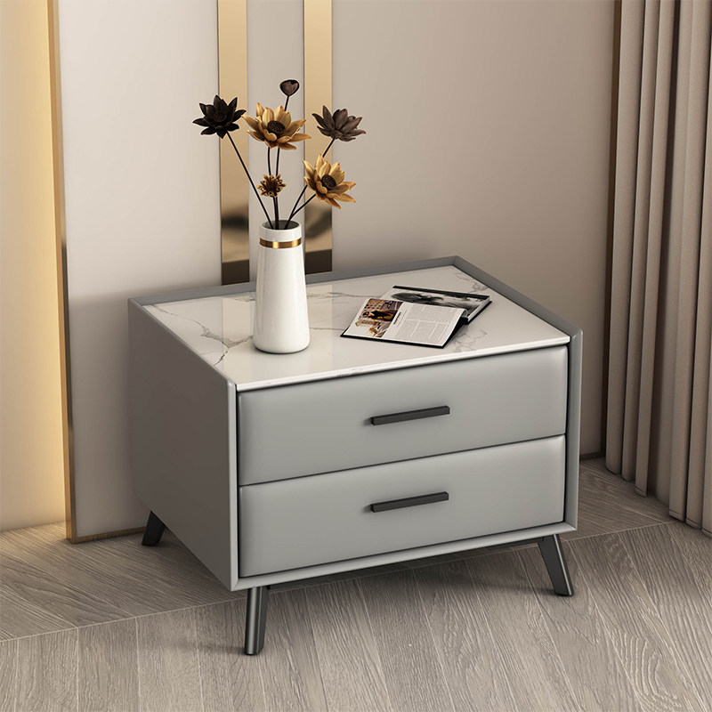 All solid wood bedside table simple modern bedroom Nordic mini minimalist net red style light luxury leather rock slab bedside cabinet