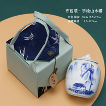 Tea packaging box Green Tea Longjing Biluochun Maojian cloud fog Tea ceramic sealing cans universal handmade tea art cloth bag