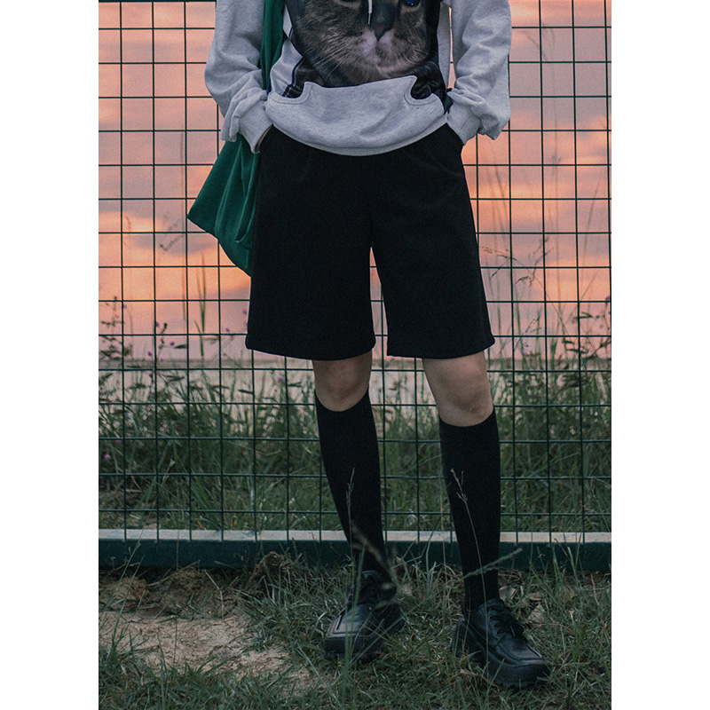 Six cats studio autumn high waist straight cylinder hair 50% Pants Woman Loot Suit 50% Pants Wide-leg Shorts