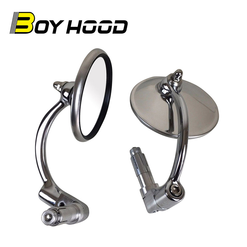 Suitable for retro motorcycle Harley round metal rearview mirror aluminum alloy silver round mirror