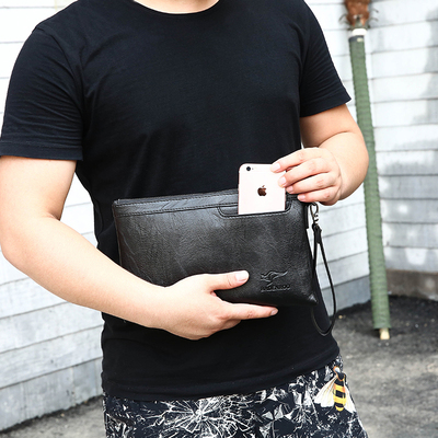 袋鼠男士手拿包公文包商务手包钱包真皮防水