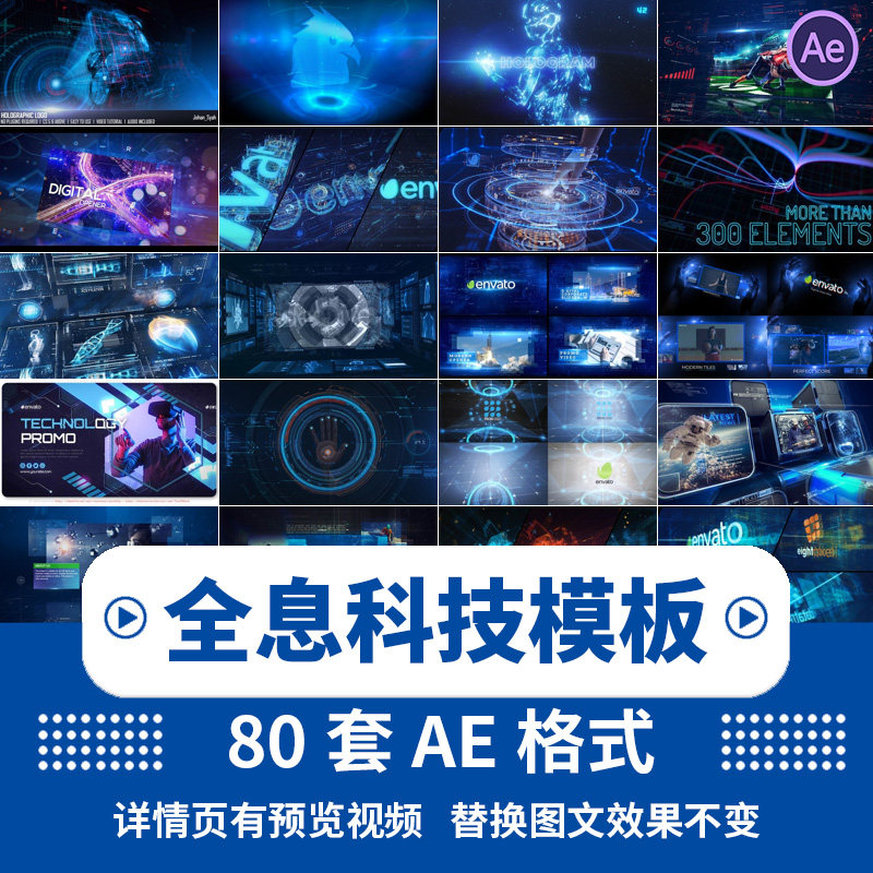 Holographic High-tech Smart Text Propaganda Sheet Dynamic Video HUD Sci-fi Interface Logo head AE template-Taobao