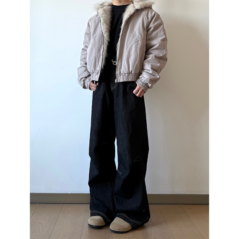 Abc Bufut American Retro Black Loose Jeans Unisex Cleanfit Straight Casual Versatile Long Pants