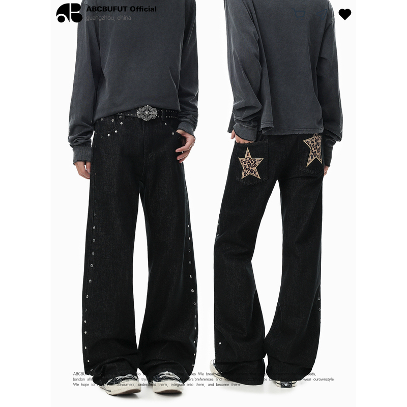 Abcbufut High Street Rivet Workwear Canvas Jeans for Men and Women, Loose Fit, Slimming, Versatile, Cool and Stylish Long Pants Abcbufut High Street Rivet Workwear Canvas Jeans for Men and Women, Loose Fit, Slimming, Versatile, Cool and Stylish Long Pants