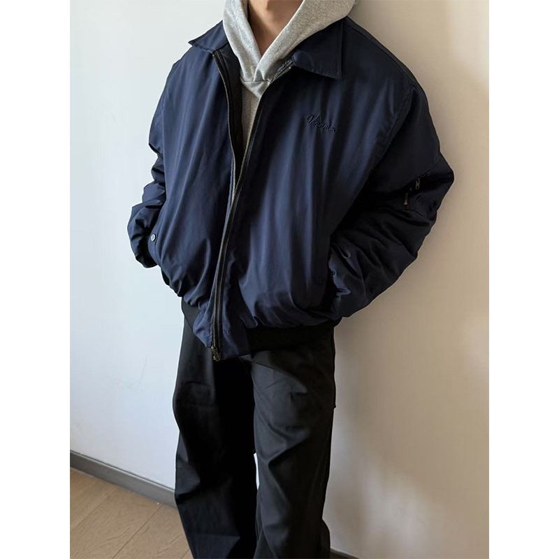 Abc Bufut American Retro Lapel Bomber Jacket Baseball Uniform Cotton Coat Men's Short Jacket for Autumn and Winter Abc Bufut American Retro Lapel Bomber Jacket Baseball Uniform Cotton Coat Men's Short Jacket for Autumn and Winter