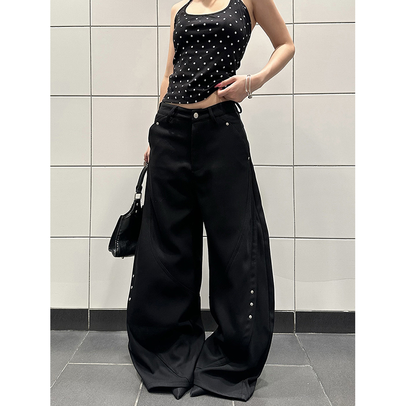 Explosive Candy American-Style Patchwork Rivet Cleanfit Black Scimitar Trousers Unisex Baggy Loose Wide-Leg Pants