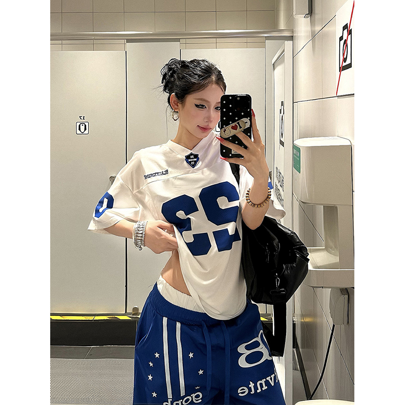 Explosive Candy American Retro Digital Print Sports Style Jersey Short-Sleeve T-Shirt Loose Casual Versatile Breathable Top Explosive Candy American Retro Digital Print Sports Style Jersey Short-Sleeve T-Shirt Loose Casual Versatile Breathable Top