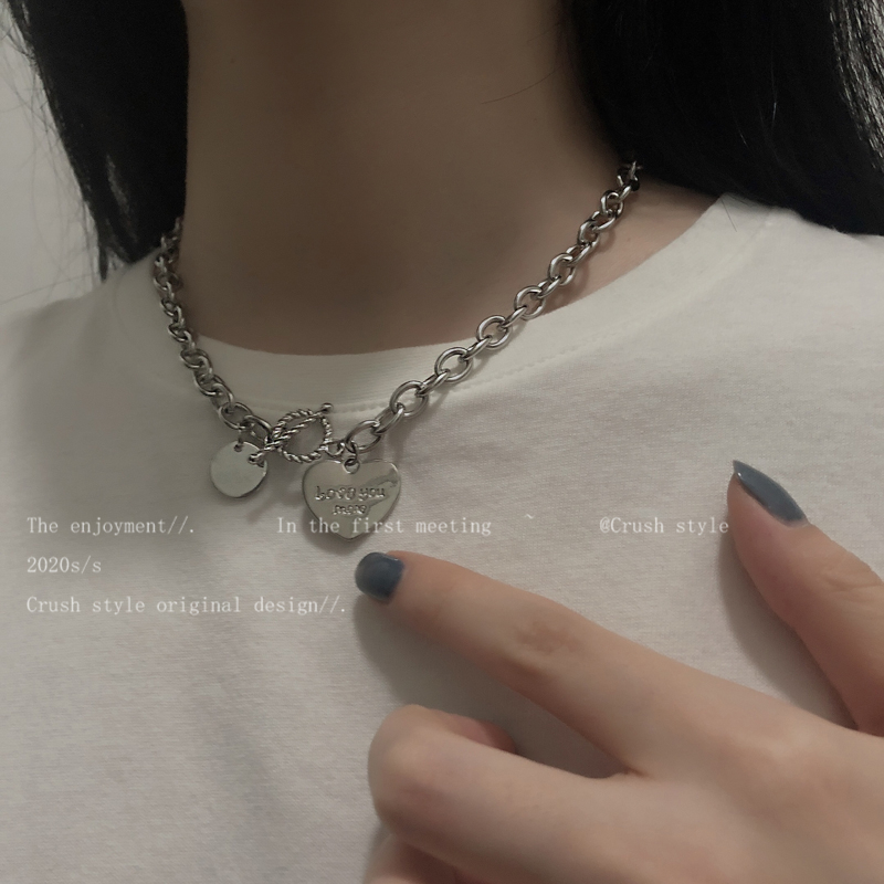Titanium steel non-fading heart thick chain necklace women's summer 2021 new trendy cool hip-hop sweater chain simple accessories