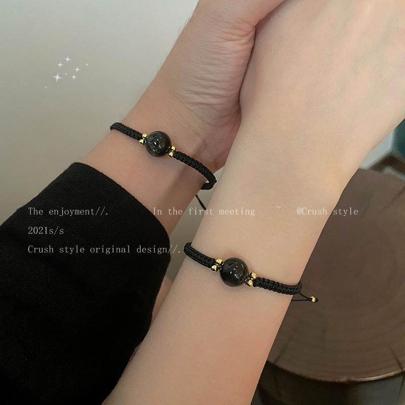 Couple obsidian braided bracelet female ins small crowd design sense simple hand decoration boudoir honey crystal pair of rope male