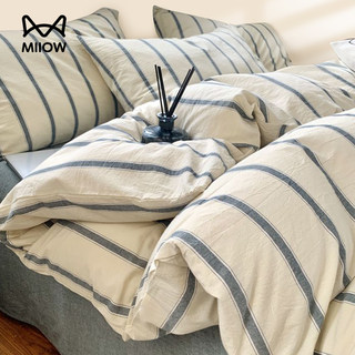 Cat-Themed Simple Pure Cotton Washed Cotton Four-Piece Set 100% Cotton Bed Sheet Duvet Cover Student Dormitory Bed Three-Piece Set 4